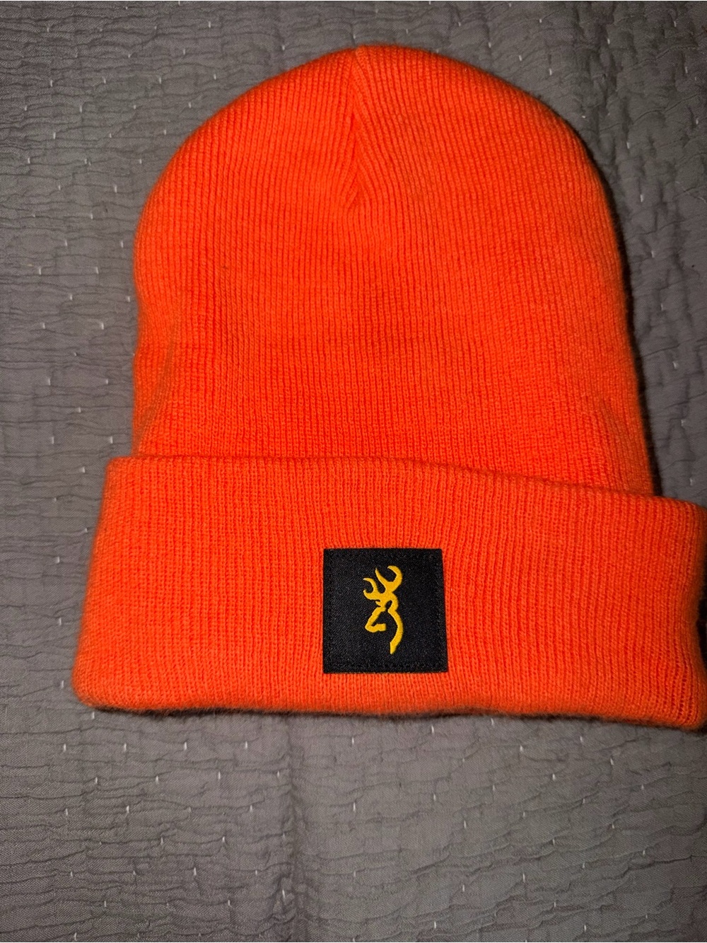 Browning Bright Orange Knit Cuff Beanie with Yellow Logo